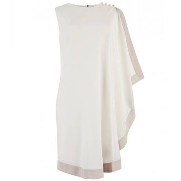 Ted Baker Bolty One Sided Draped Asymmetric Tunic Dress Ivory Pink - Picture 1 of 11